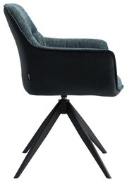 Moderner Sessel in Seitenansicht mit schwarzem Gestell und gepolsterter Rückenlehne in Blau.