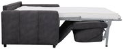 Seitenansicht eines ausgeklappten Funktionssofas Z2 Schlafsofa HELENA mit grauem Stoffbezug und weißer Matratze.
