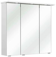 Moderner Spiegelschrank mit drei Türen und integrierter Beleuchtung, seitliche Perspektive