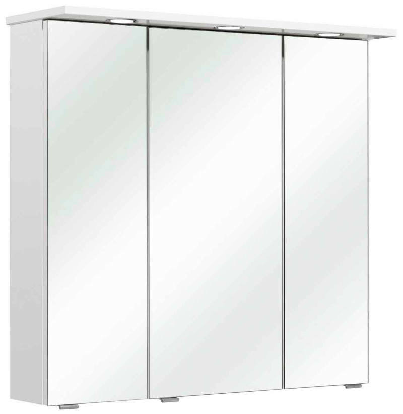 XORA Spiegelschrank 80 cm DORIA Moderner Spiegelschrank mit drei Türen und integrierter Beleuchtung, seitliche Perspektive