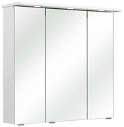 Moderner Spiegelschrank mit drei Türen und integrierter Beleuchtung, seitliche Perspektive