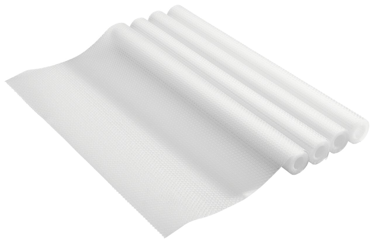 Weiße Schubladenmatte in Rollenform, seitliche Perspektive