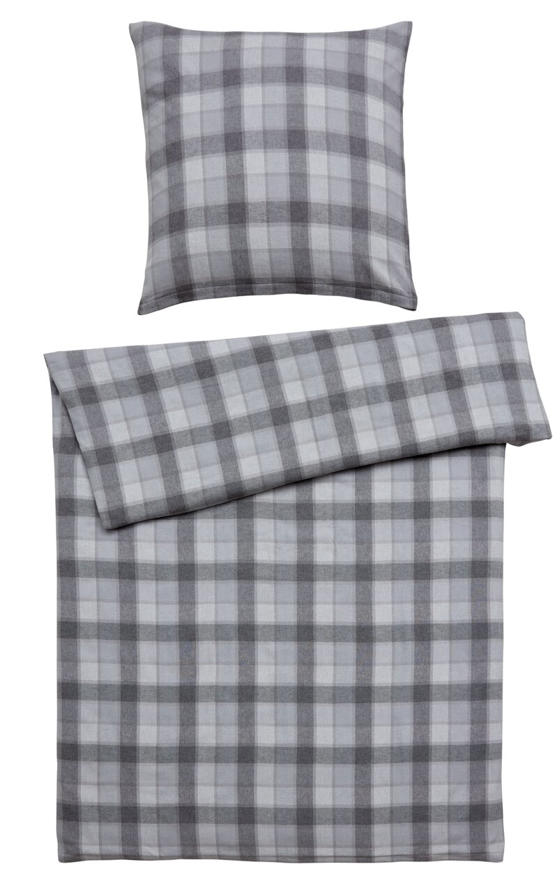 Linneweber Beddengoed BRAGA Grijs geruit beddengoed 135x200 cm met kussensloop, bovenaanzicht