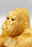 Goldene Gorilla-Dekofigur in Nahaufnahme, die den Kopf leicht zur Seite neigt.
