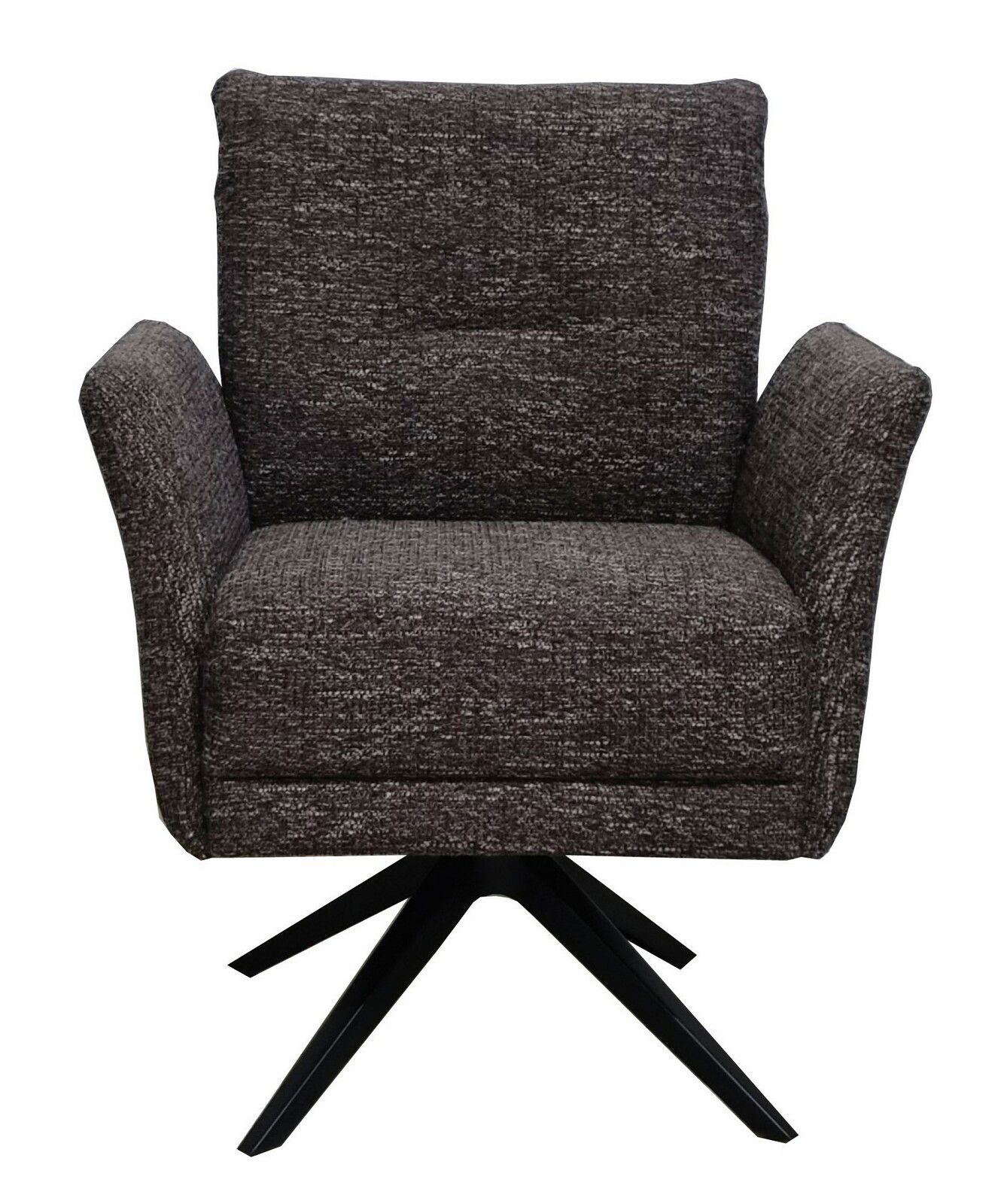 Moderano Drehsessel SINGAPUR Moderner Drehsessel in dunklem Stoffbezug, frontal fotografiert mit schwarzem Metallfuß.