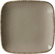 Grauer quadratischer Teller mit gesprenkeltem Rand, Draufsicht