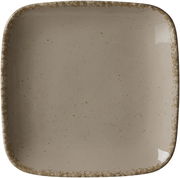 Grauer quadratischer Teller mit gesprenkeltem Rand, Draufsicht