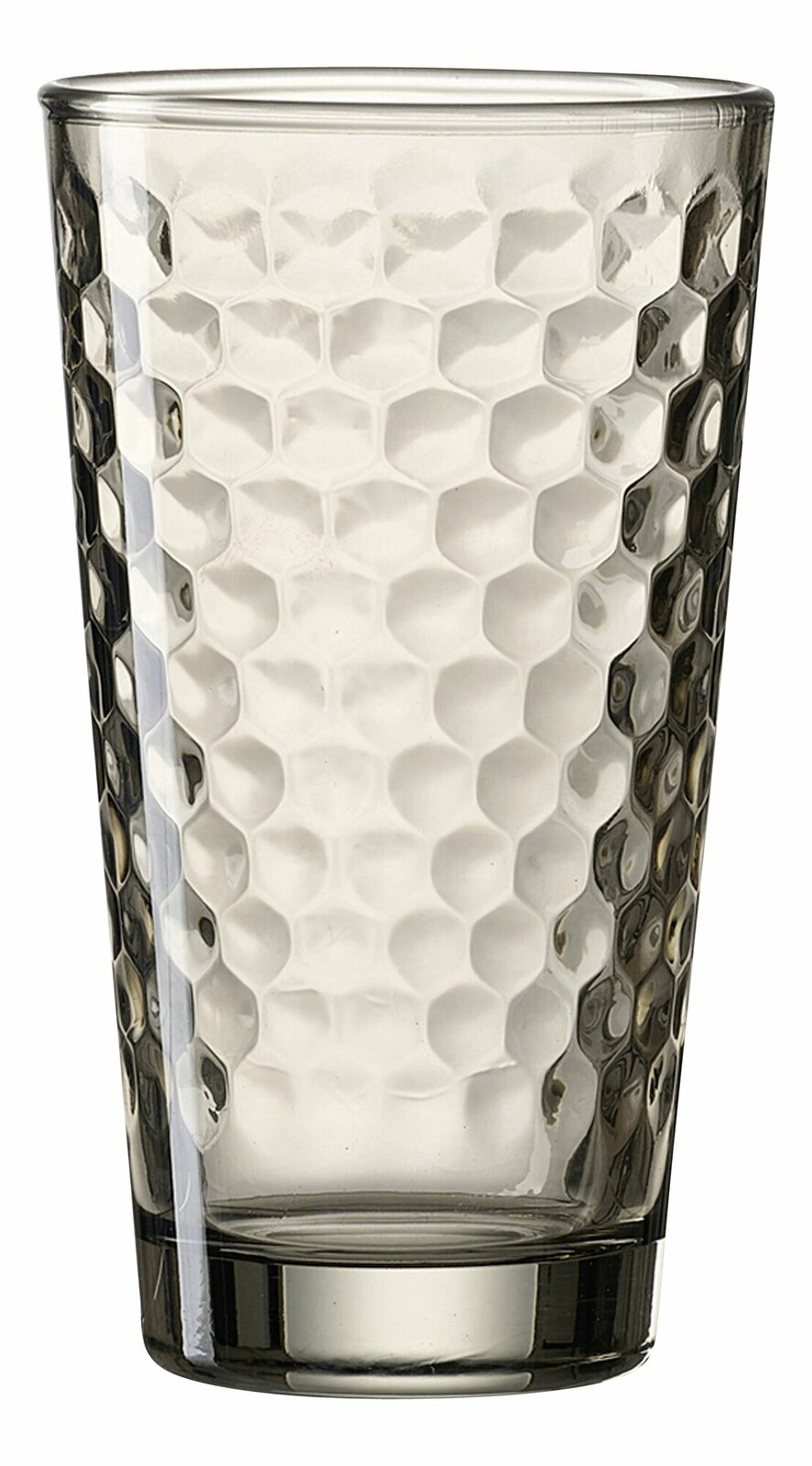 Braunes Longdrinkglas Favo 400ml mit wabenartiger Struktur, seitliche Perspektive