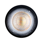 LED Leuchtmittel von oben betrachtet, mit kreisförmigem, strukturiertem Design und schwarzem Rand.