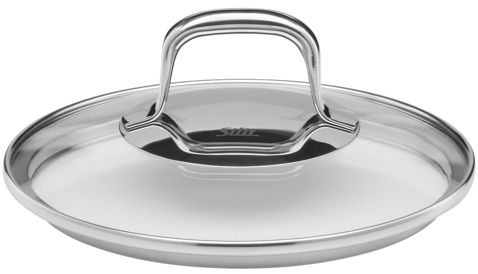 Topfdeckel aus Edelstahl mit Griff, Ansicht von oben