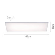 Weiße, rechteckige Wanne/Schale mit leicht schrägen Seiten, Seitenansicht; Maße: 60 cm Länge, 30 cm Höhe, 7 cm Randbreite.