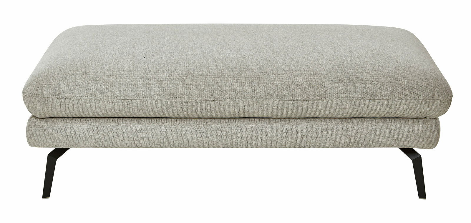 Frontansicht eines grauen XXL-Hockers mit schwarzen Metallbeinen.