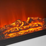Nahaufnahme eines Elektrokamins mit realistisch leuchtenden Glut- und Flammeneffekten.
