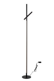 Schwarze LED-Stehleuchte mit modernem Design, seitliche Perspektive