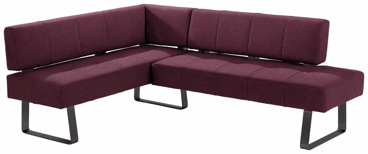 Moderano Eckbank LUPO II Eckbank in dunkelrotem Stoffbezug mit schwarzem Metallgestell, seitliche Perspektive