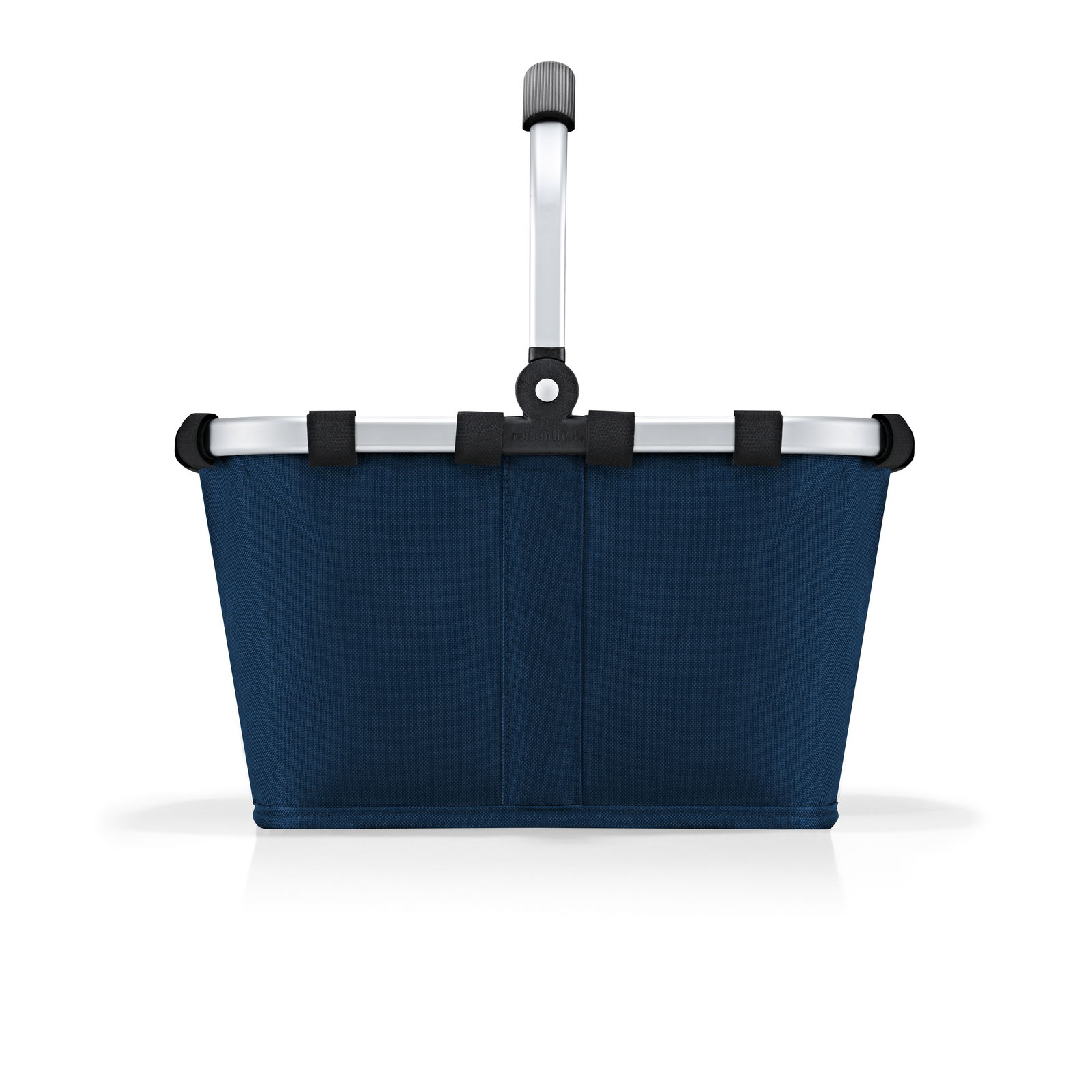 Dunkelblauer Carrybag xs aus der Frontperspektive mit Aluminiumgriff und schwarzem Griffpolster.