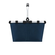 Dunkelblauer Carrybag xs aus der Frontperspektive mit Aluminiumgriff und schwarzem Griffpolster.