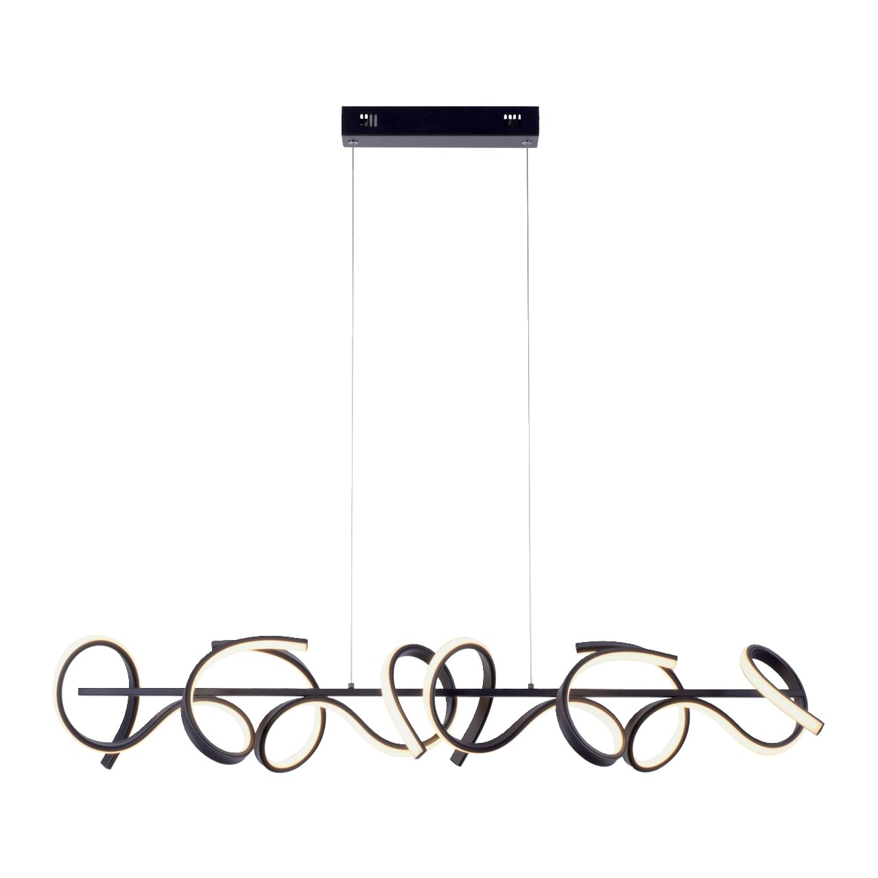 Moderne Pendelleuchte CURLS mit geschwungenem Design, seitliche Perspektive