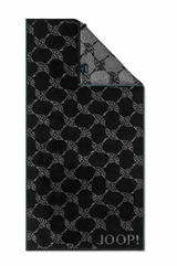 Schwarzes Handtuch mit grauem Muster und JOOP! Logo, Draufsicht