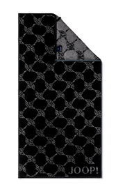 Schwarzes Handtuch mit grauem Muster und JOOP! Logo, Draufsicht