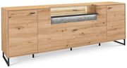 TV-Lowboard aus Holz mit mehreren Schubladen und Fächern, frontal betrachtet