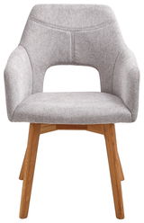 Moderner grauer Sessel mit Holzbeinen, Vorderansicht