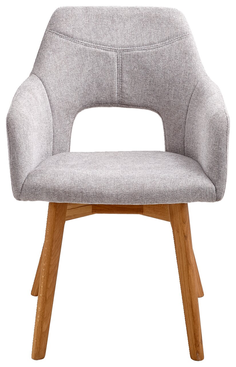 Moderner grauer Sessel mit Holzbeinen, Vorderansicht
