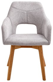 Moderner grauer Sessel mit Holzbeinen, Vorderansicht