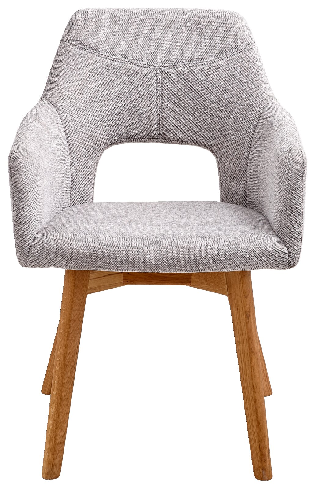 Moderner grauer Sessel mit Holzbeinen, Vorderansicht