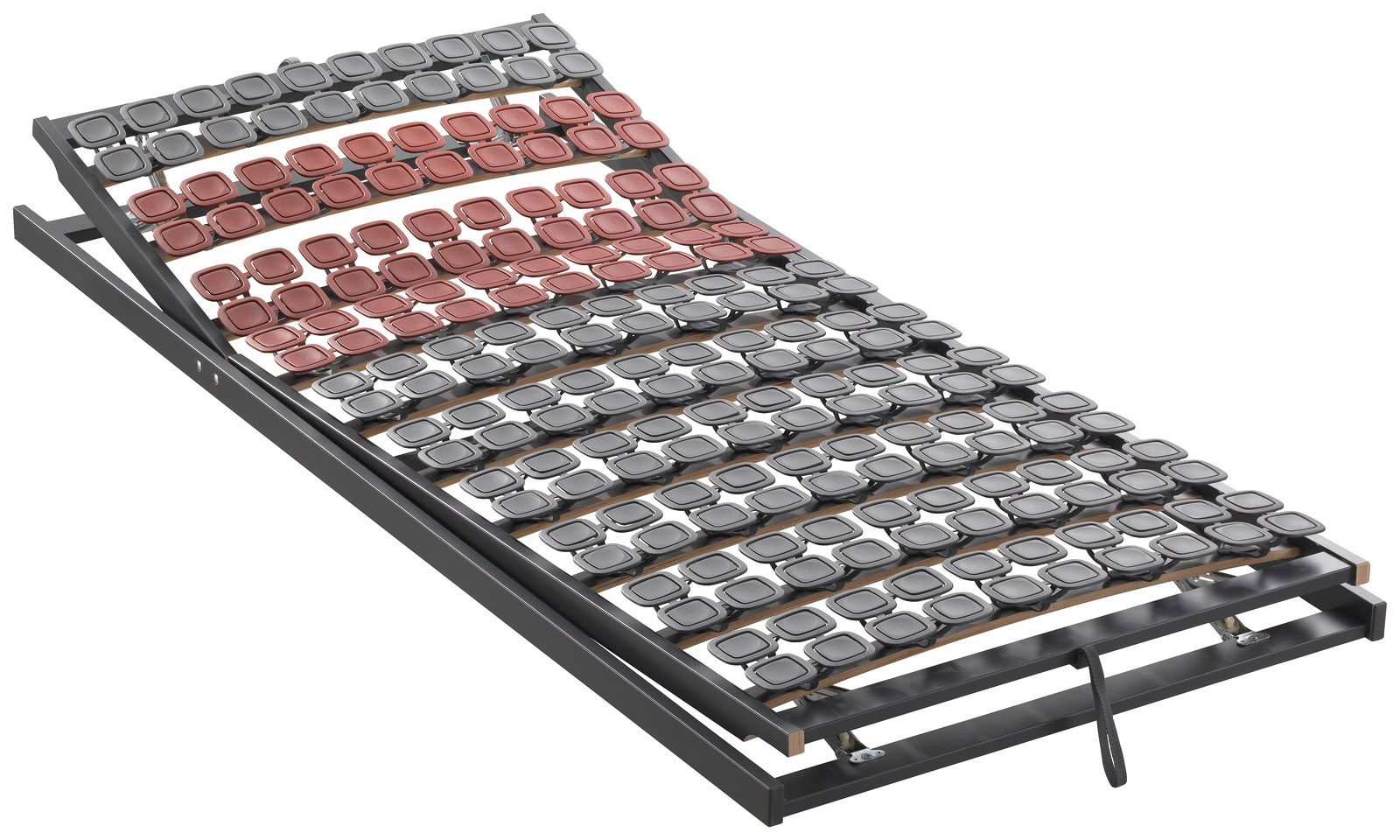 Dieter Knoll Federholzrahmen Flex KF TOPFORM Federholzrahmen Flex KF in seitlicher Perspektive mit verstellbaren Leisten und farblich abgesetzten Elementen.