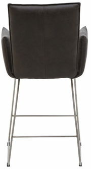 Rückansicht eines Tresensessels der Serie SCALA von Valnatura mit dunklem Polster und Metallbeinen.