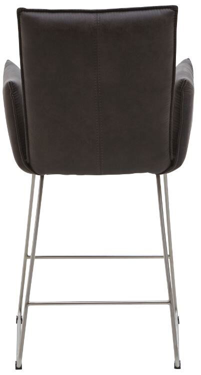 Rückansicht eines Tresensessels der Serie SCALA von Valnatura mit dunklem Polster und Metallbeinen.