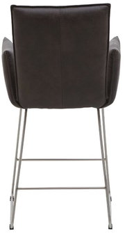 Rückansicht eines Tresensessels der Serie SCALA von Valnatura mit dunklem Polster und Metallbeinen.