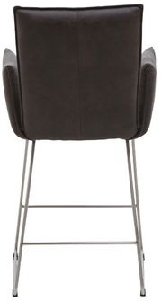 Rückansicht eines Tresensessels der Serie SCALA von Valnatura mit dunklem Polster und Metallbeinen.