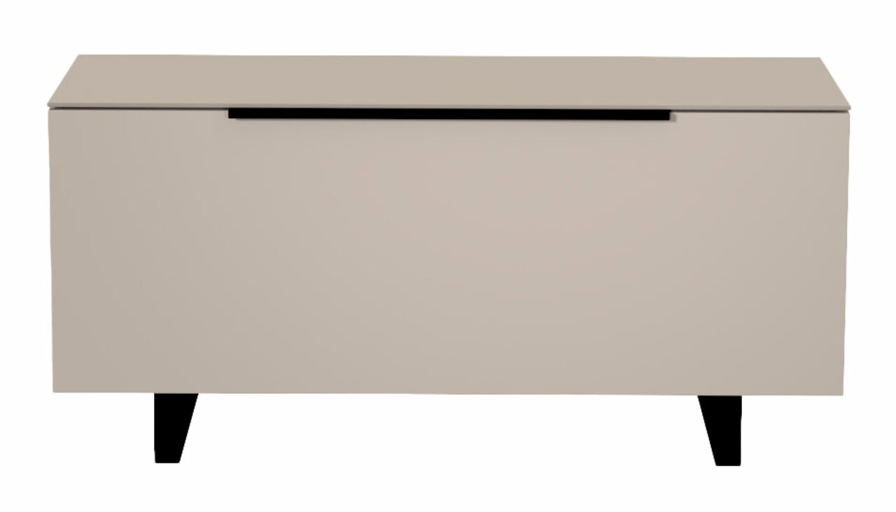 TV-Lowboard in beige mit schwarzen Beinen, frontale Ansicht