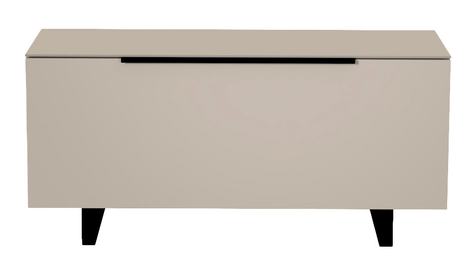 TV-Lowboard in beige mit schwarzen Beinen, frontale Ansicht