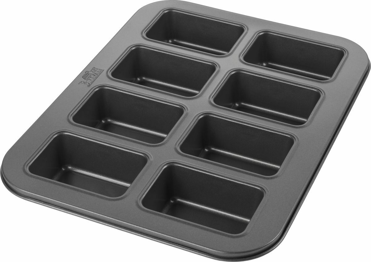 Birkmann Mini-Kastenformen Mini-Kastenform mit acht rechteckigen Vertiefungen, perspektivisch von oben gezeigt.