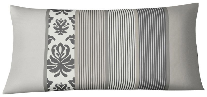 JOOP! Kissenbezug ORNAMENT STRIPE EX Kissenbezug mit grauem Ornament- und Streifenmuster, Vorderansicht