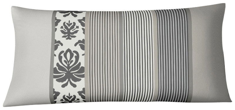 JOOP! Kissenbezug ORNAMENT STRIPE EX Kissenbezug mit grauem Ornament- und Streifenmuster, Vorderansicht