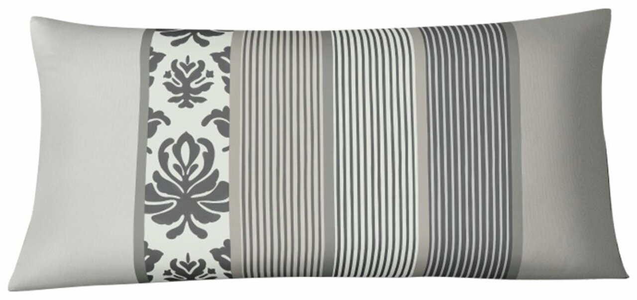 Kissenbezug mit grauem Ornament- und Streifenmuster, Vorderansicht