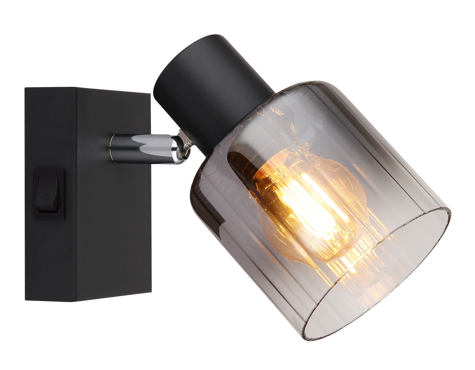 NOWA Strahler JACK Moderner Strahler mit schwarzem Gehäuse und transparentem Glasschirm, seitliche Perspektive