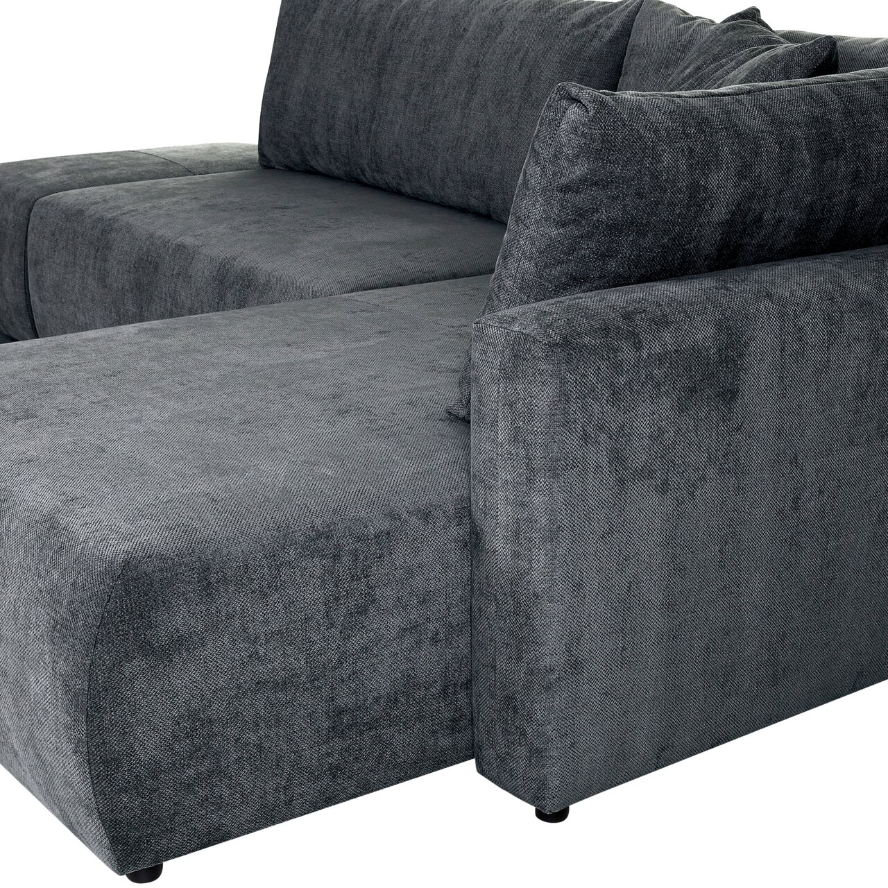 Graue Rundecke Sofa aus Stoff, seitliche Perspektive