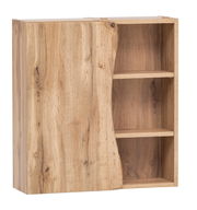 Hängeschrank aus Holz mit zwei offenen Regalfächern, seitliche Perspektive