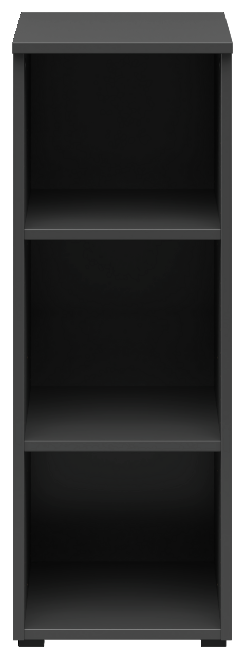 Carryhome Regal MULTISTAURAUM Schwarzes Regal mit drei offenen Fächern, frontale Ansicht