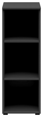 Schwarzes Regal mit drei offenen Fächern, frontale Ansicht