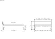 Technische Zeichnung eines Bettgestells, Seiten- und Vorderansicht mit Maßangaben in Zentimetern.