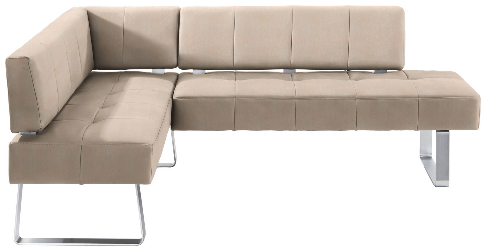 Beige Eckbank mit modernem Design und Metallfüßen, Perspektive von vorne