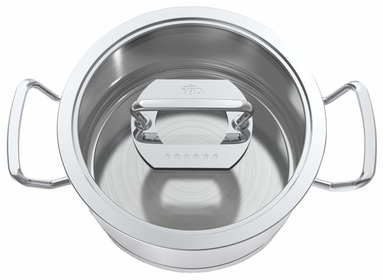Topf aus Edelstahl mit zwei Griffen, Draufsicht