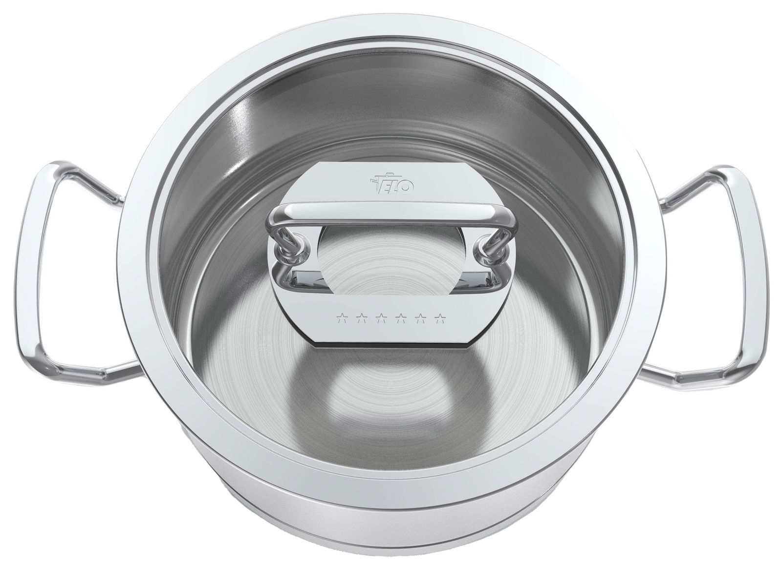 Topf aus Edelstahl mit zwei Griffen, Draufsicht