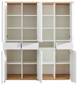 Bürokombination mit mehreren offenen Schränken und Schubladen, Frontansicht